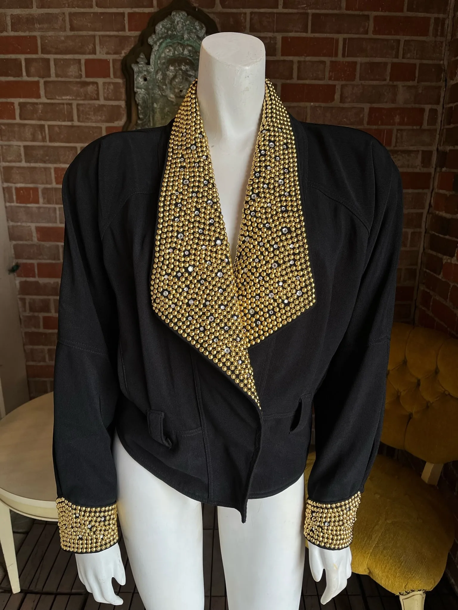 1980s Gold & Rhinestone Studded Cropped Jacket