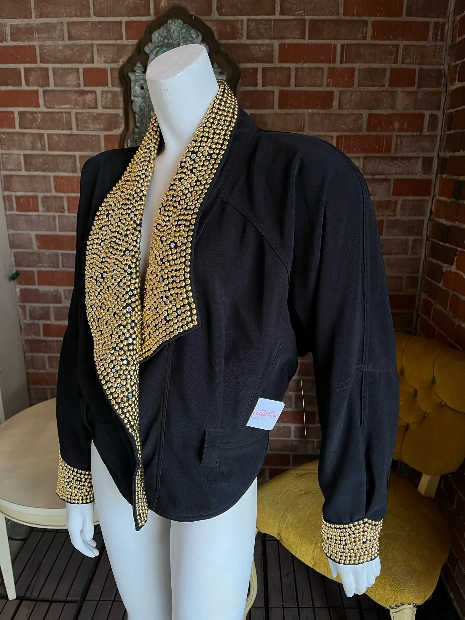 1980s Gold & Rhinestone Studded Cropped Jacket