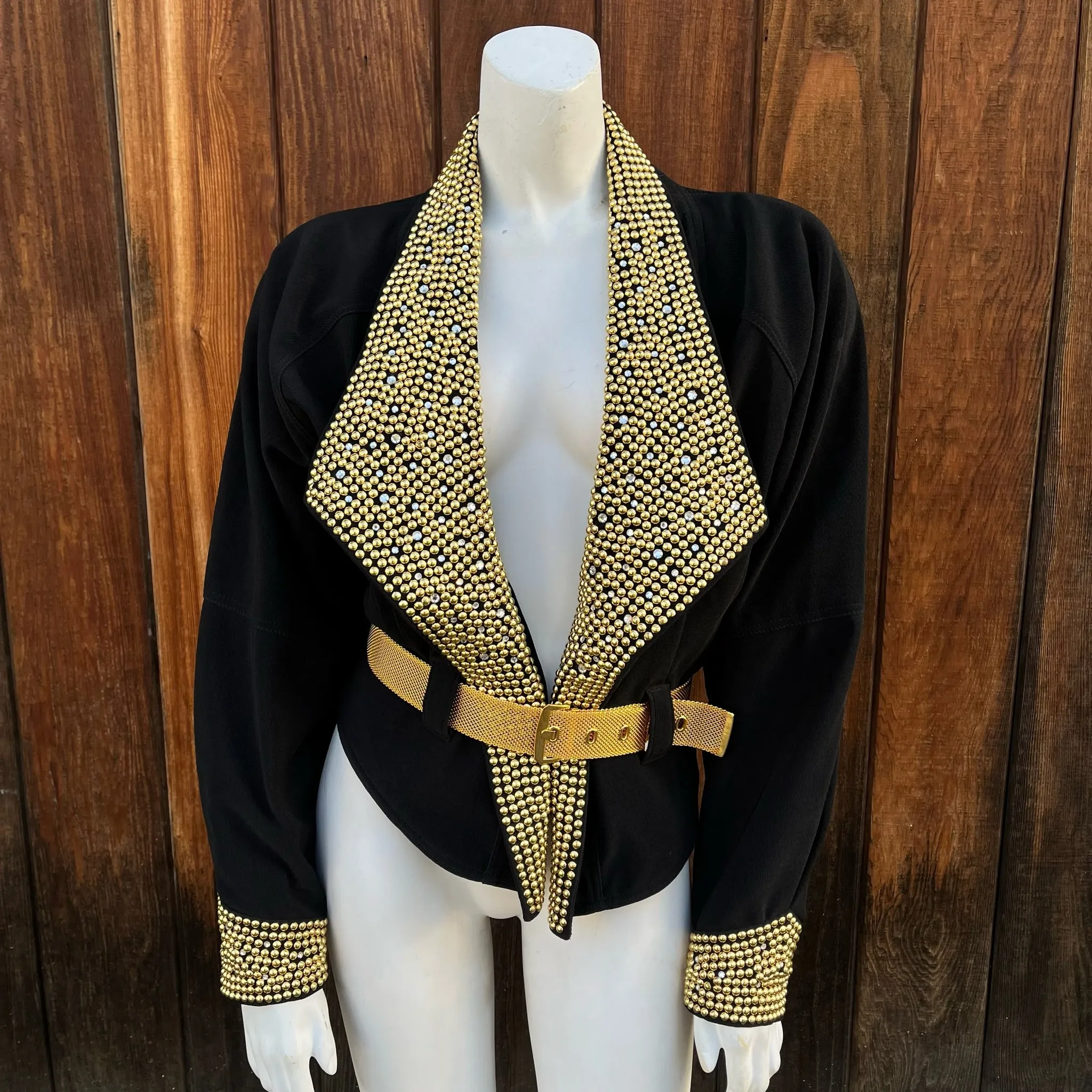 1980s Gold & Rhinestone Studded Cropped Jacket