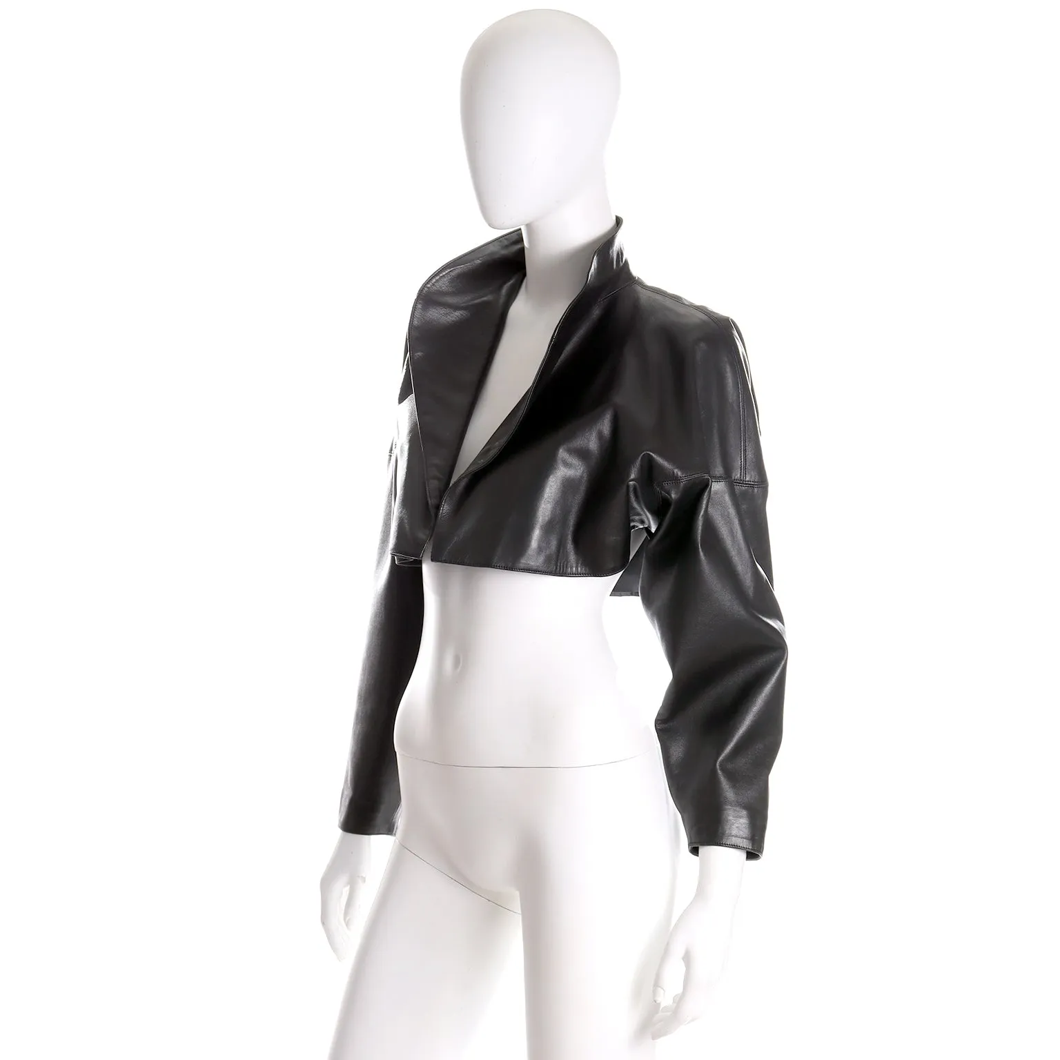 1983 Alaia Iconic Cropped Leather Vintage Black Jacket Documented