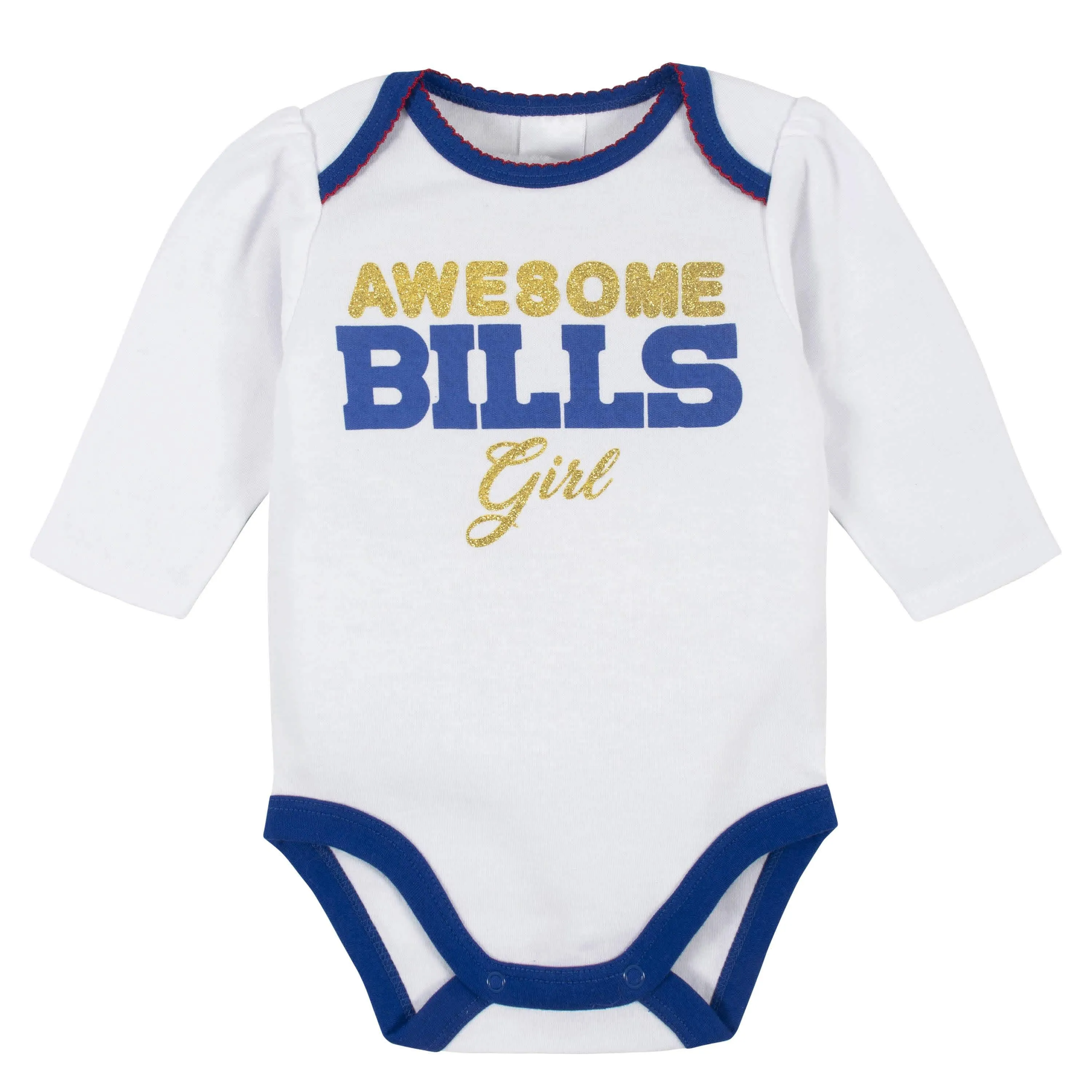 3-Piece Baby Girls Buffalo Bills Bodysuit, Footed Pant, and Cap Set