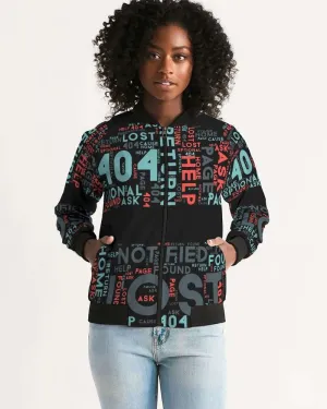 404 Error Page Text In Stop Sign Black Women's Bomber Jacket