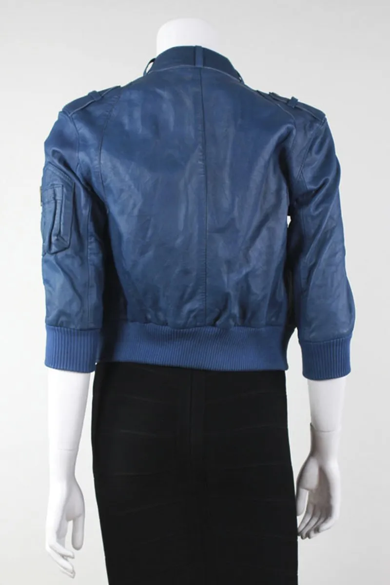 ALL SAINTS Blue Leather Jacket - 2 US