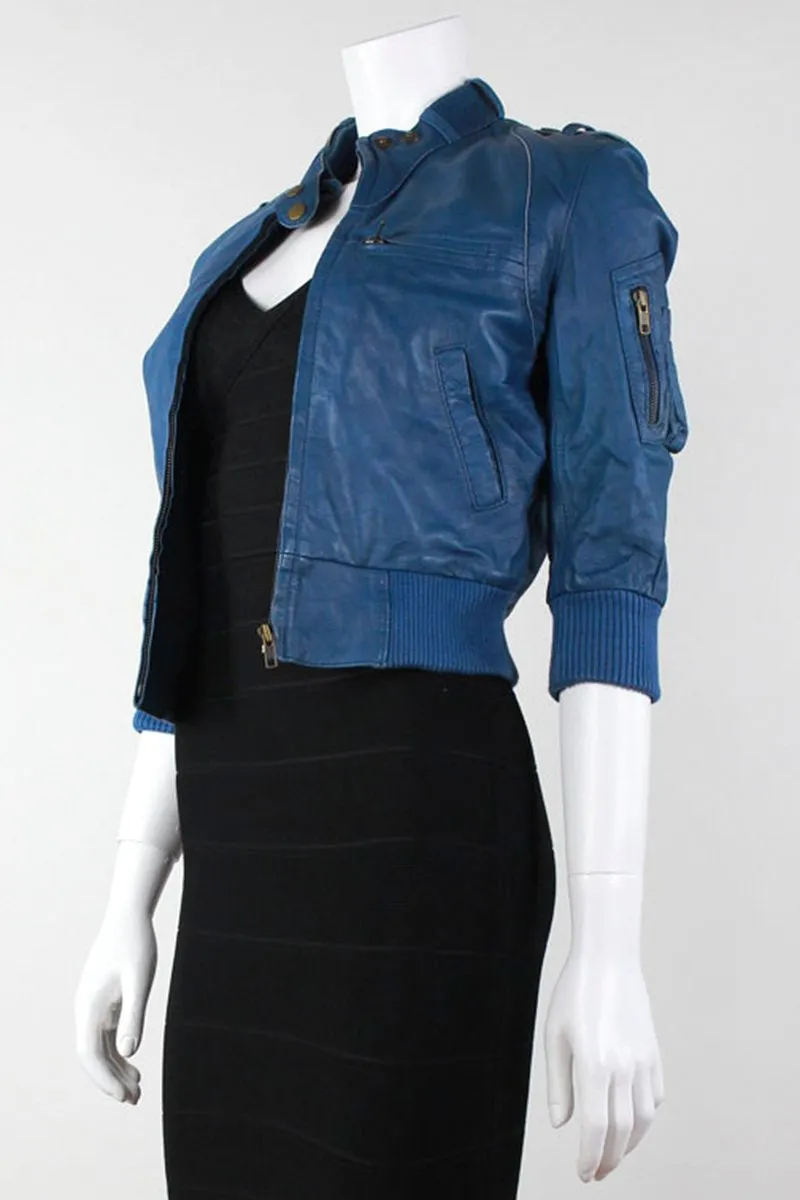 ALL SAINTS Blue Leather Jacket - 2 US