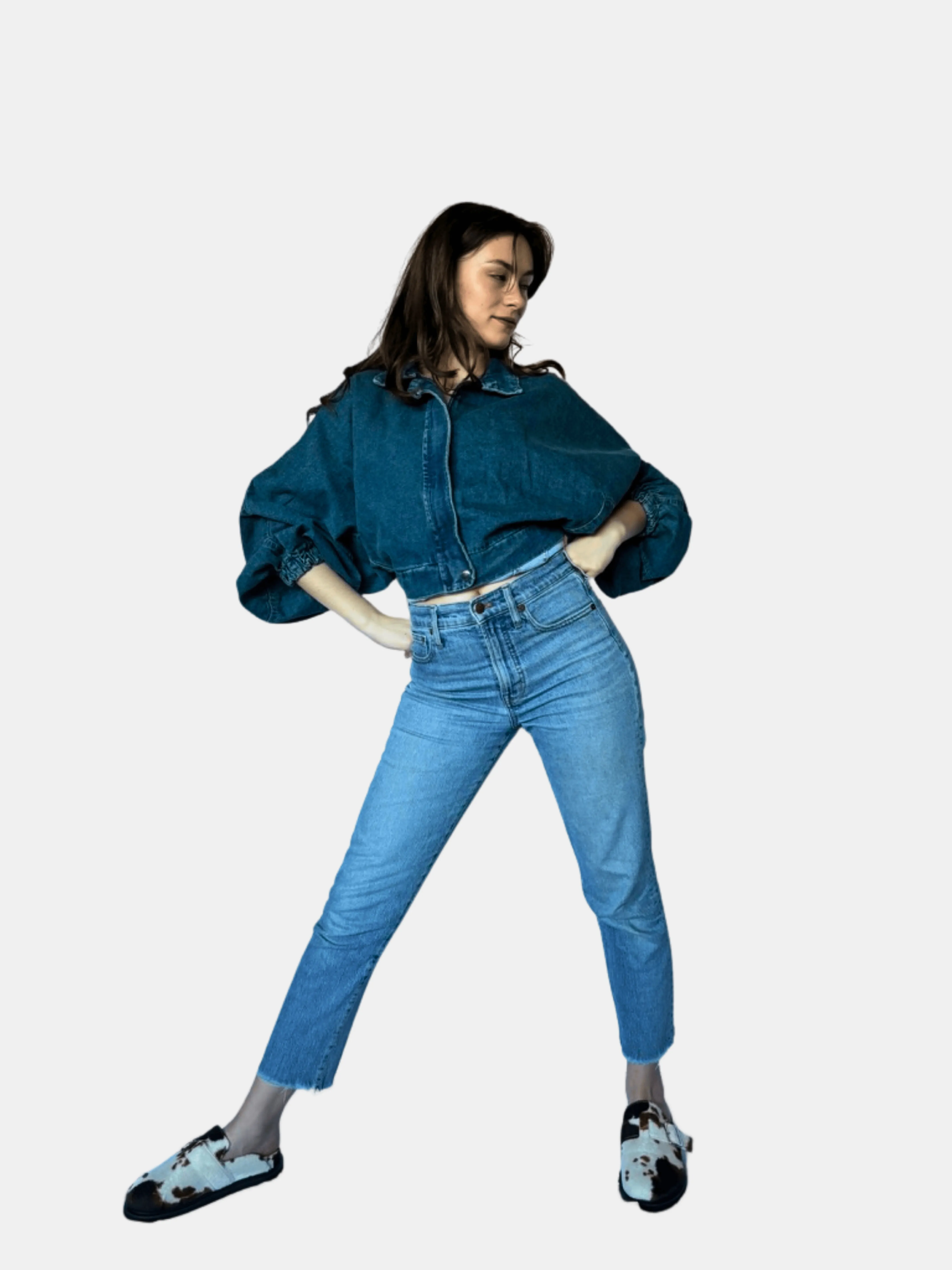 Aurelie Batwing Cropped Denim Jacket