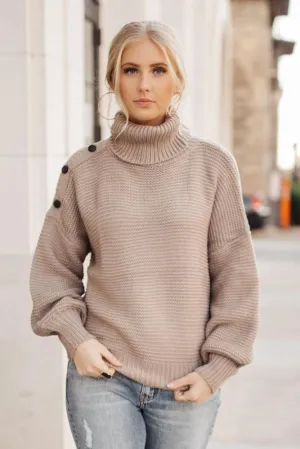 Aurora Button Sweater in Taupe - FINAL SALE