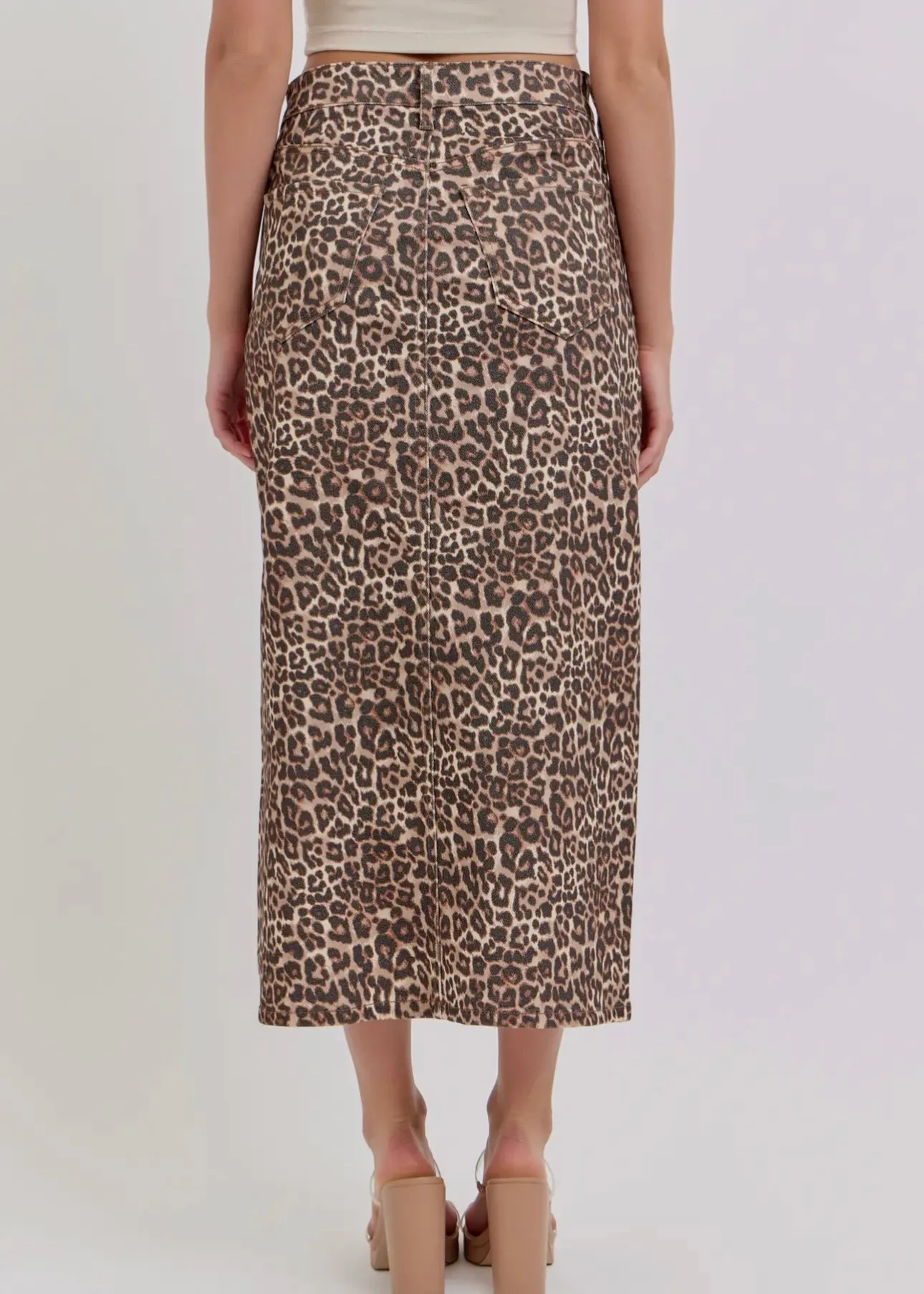 Baby Love Leopard Denim Midi Skirt