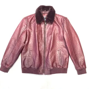 Barya NewYork Wine Burgundy Full Ostrich Quill/Mink Collar Bomber Jacket