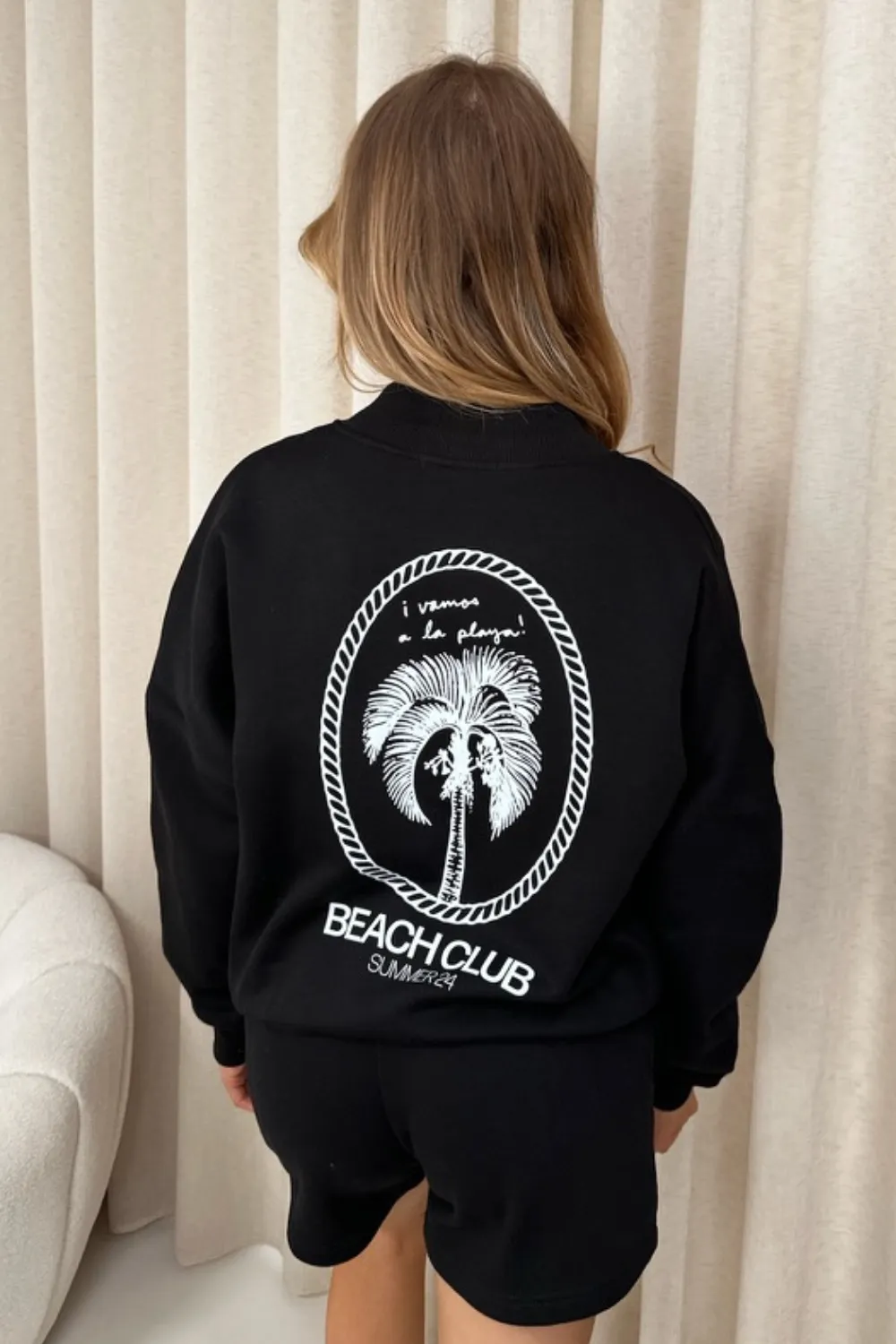 Beach club black printed bomber jacket and shorts