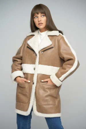 Beige Sheepskin Bomber Jacket