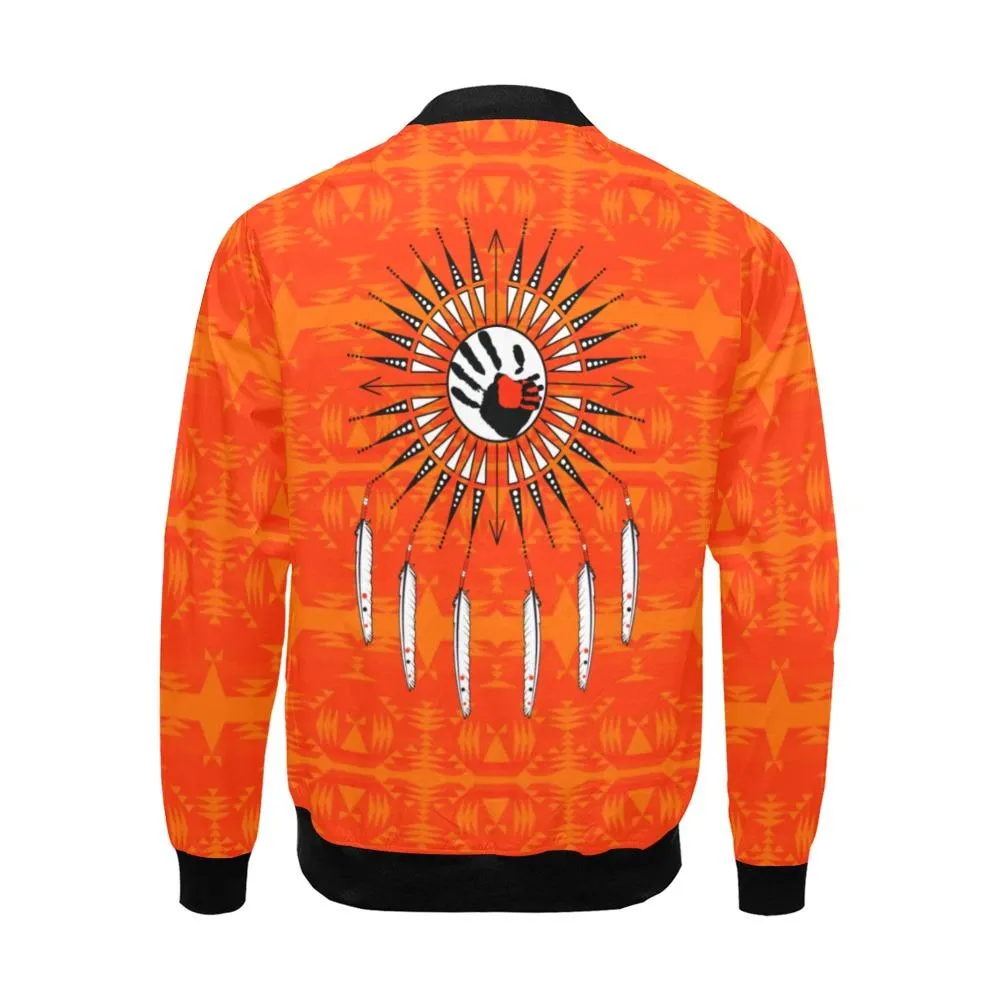 Between the Mountains Orange Feather Directions Bomber Jacket for Men