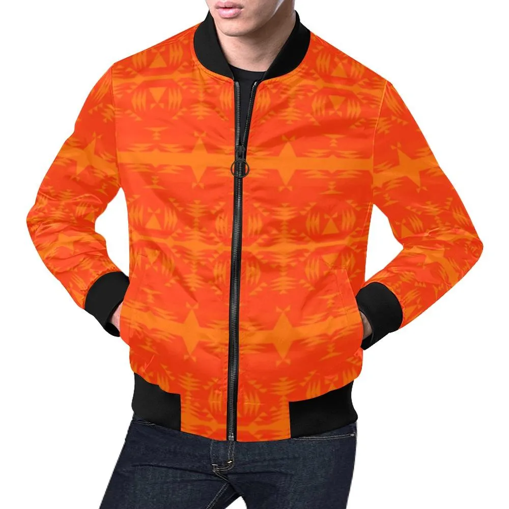 Between the Mountains Orange Feather Directions Bomber Jacket for Men