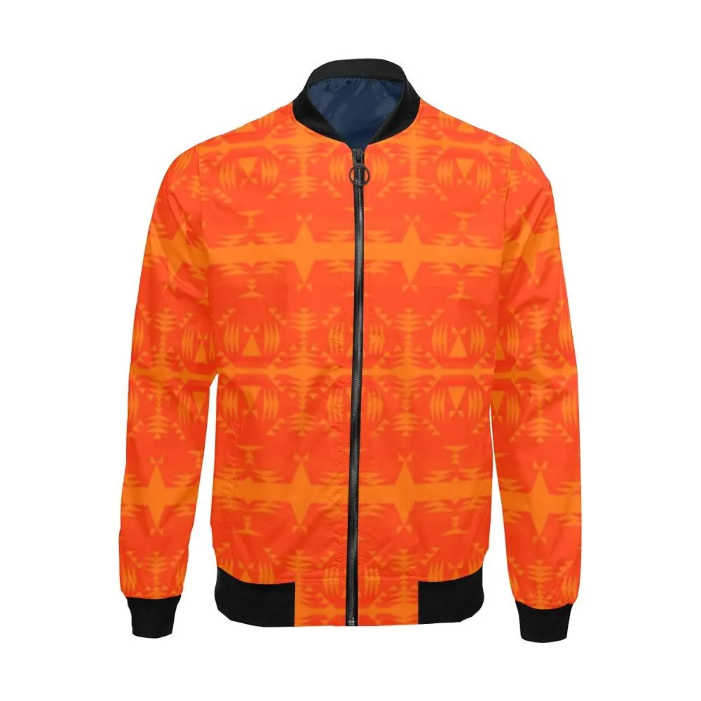 Between the Mountains Orange Feather Directions Bomber Jacket for Men