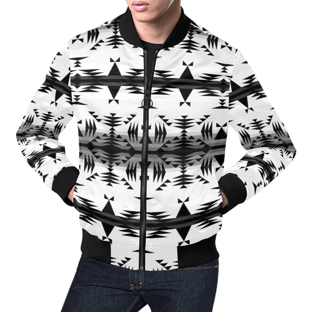 Between the Mountains White and Black Bomber Jacket for Men