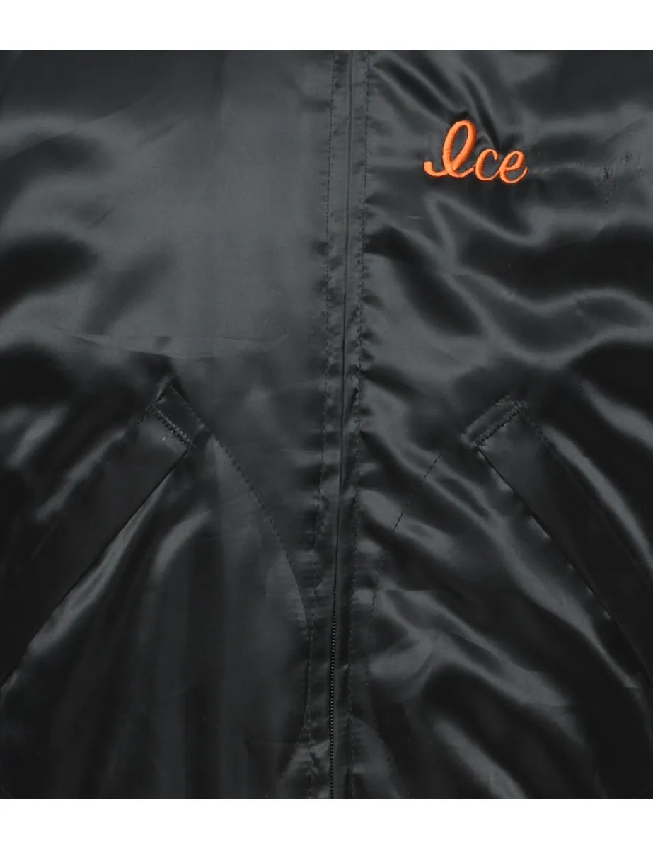 Black & Orange Embroidered Vintage Bomber Jacket - XS