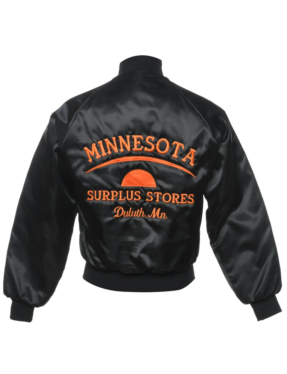 Black & Orange Embroidered Vintage Bomber Jacket - XS