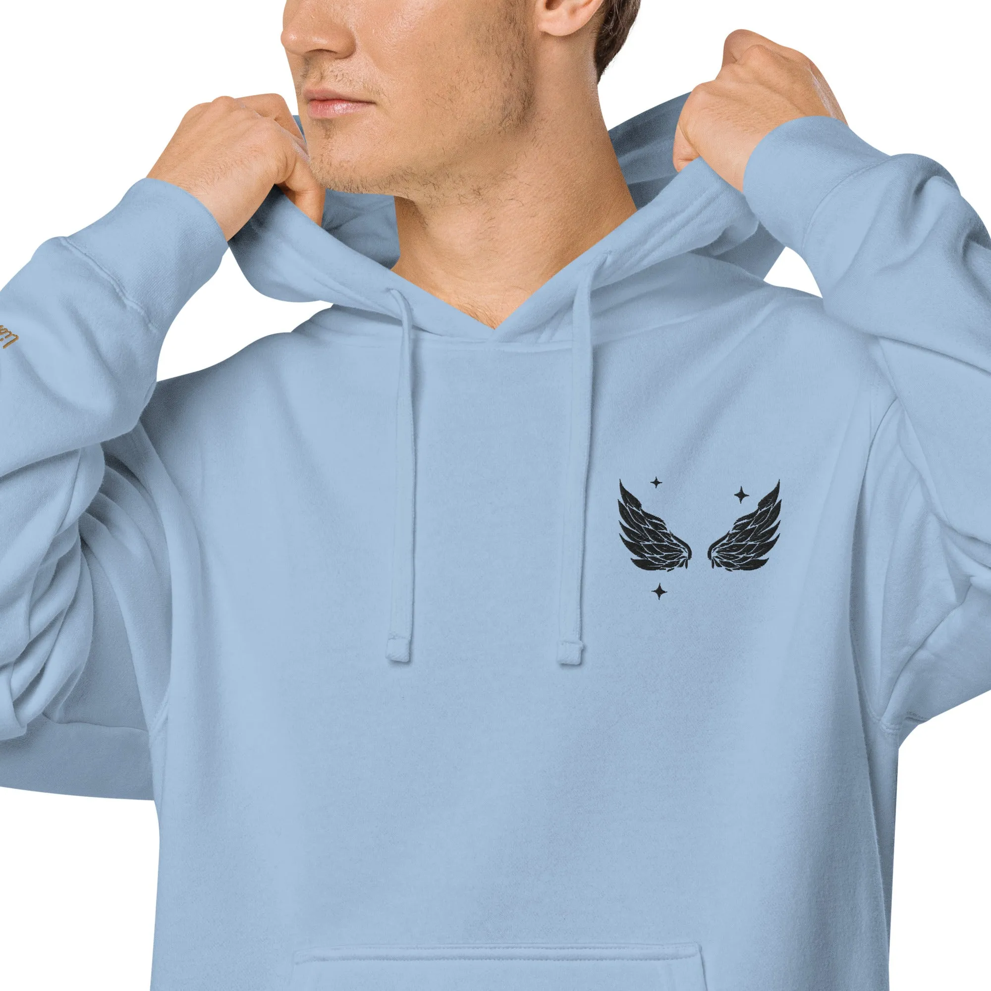 Black Angel Wing Design Unisex Pigment-Dyed Hoodie