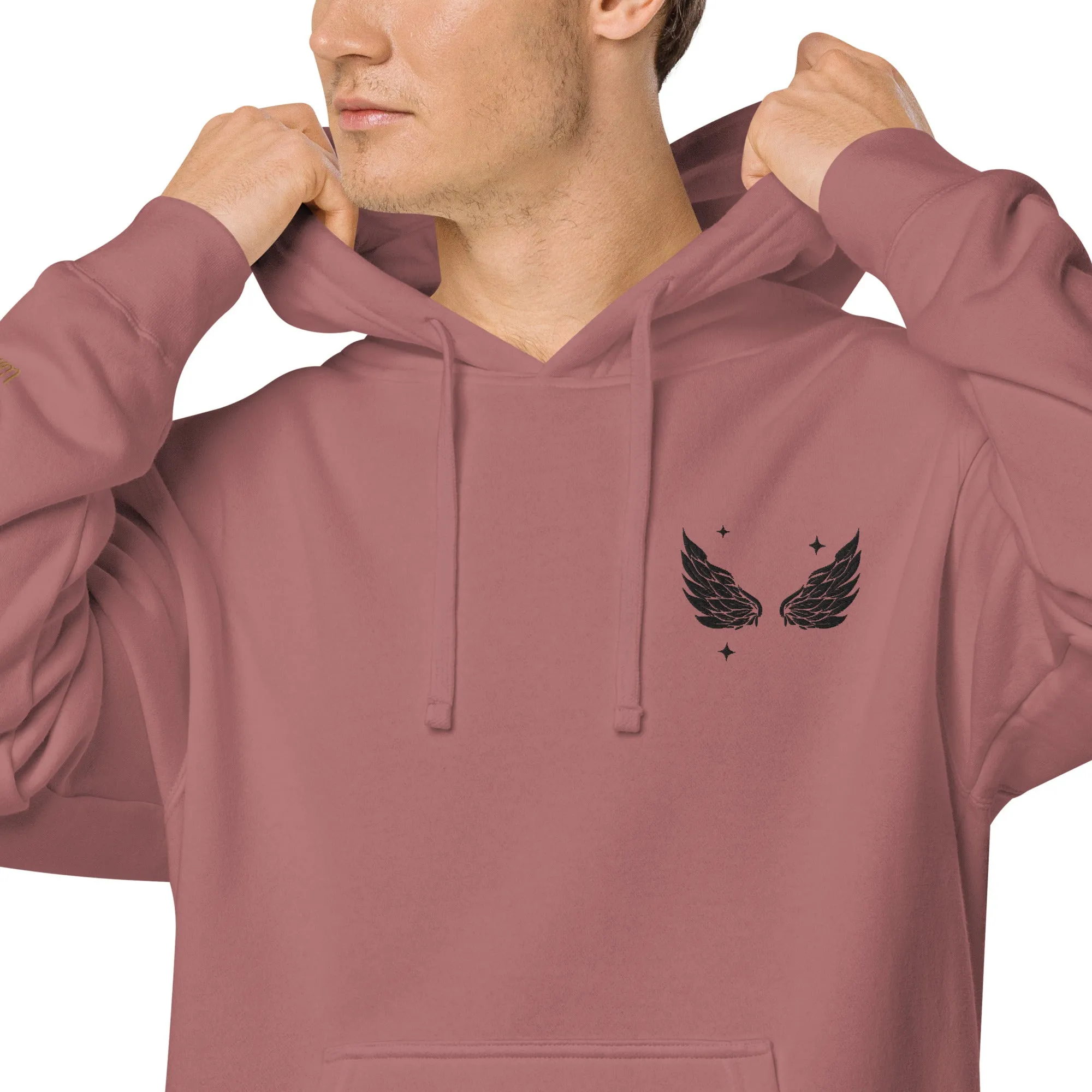 Black Angel Wing Design Unisex Pigment-Dyed Hoodie