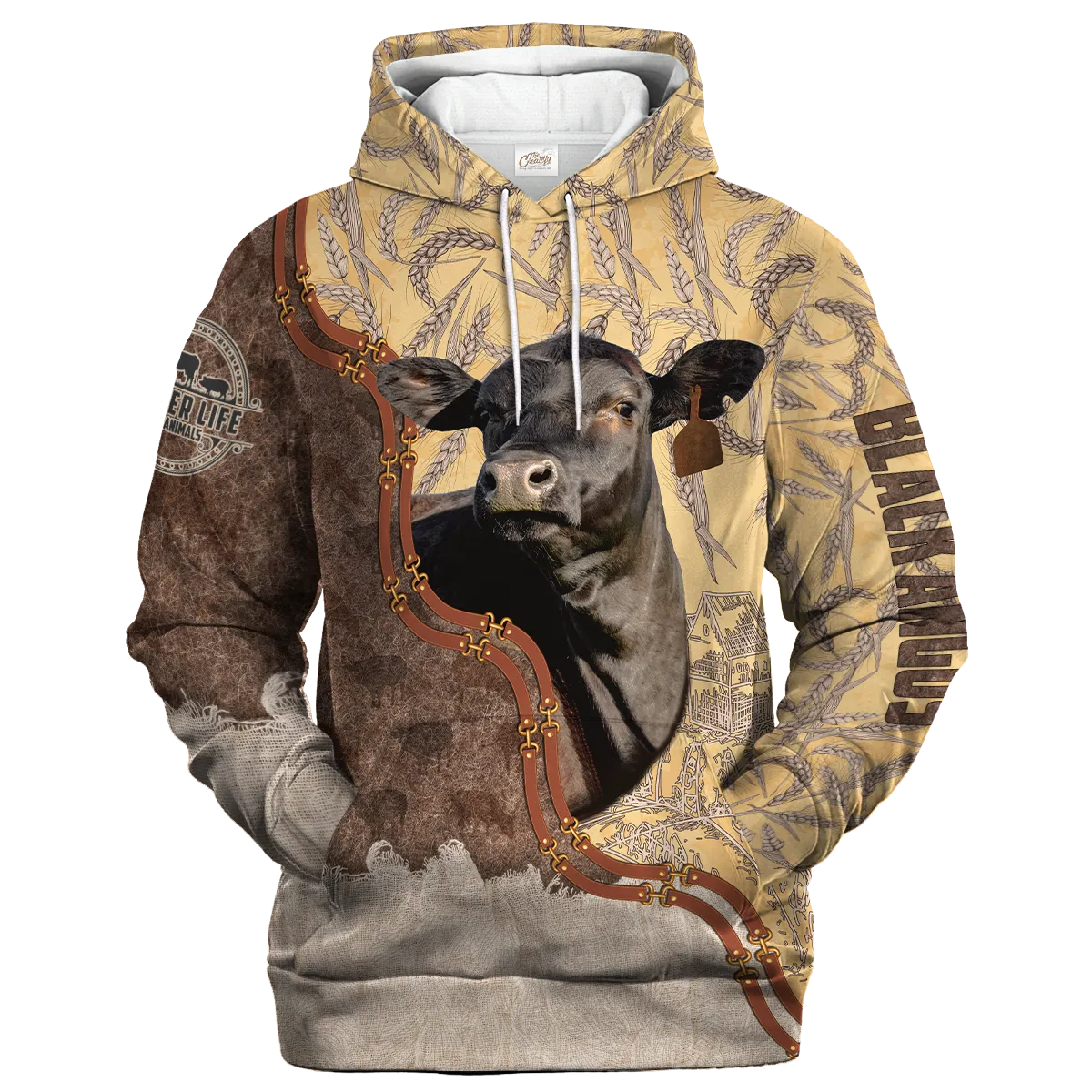 Black Angus Lovers In Barley Pattern Hoodie