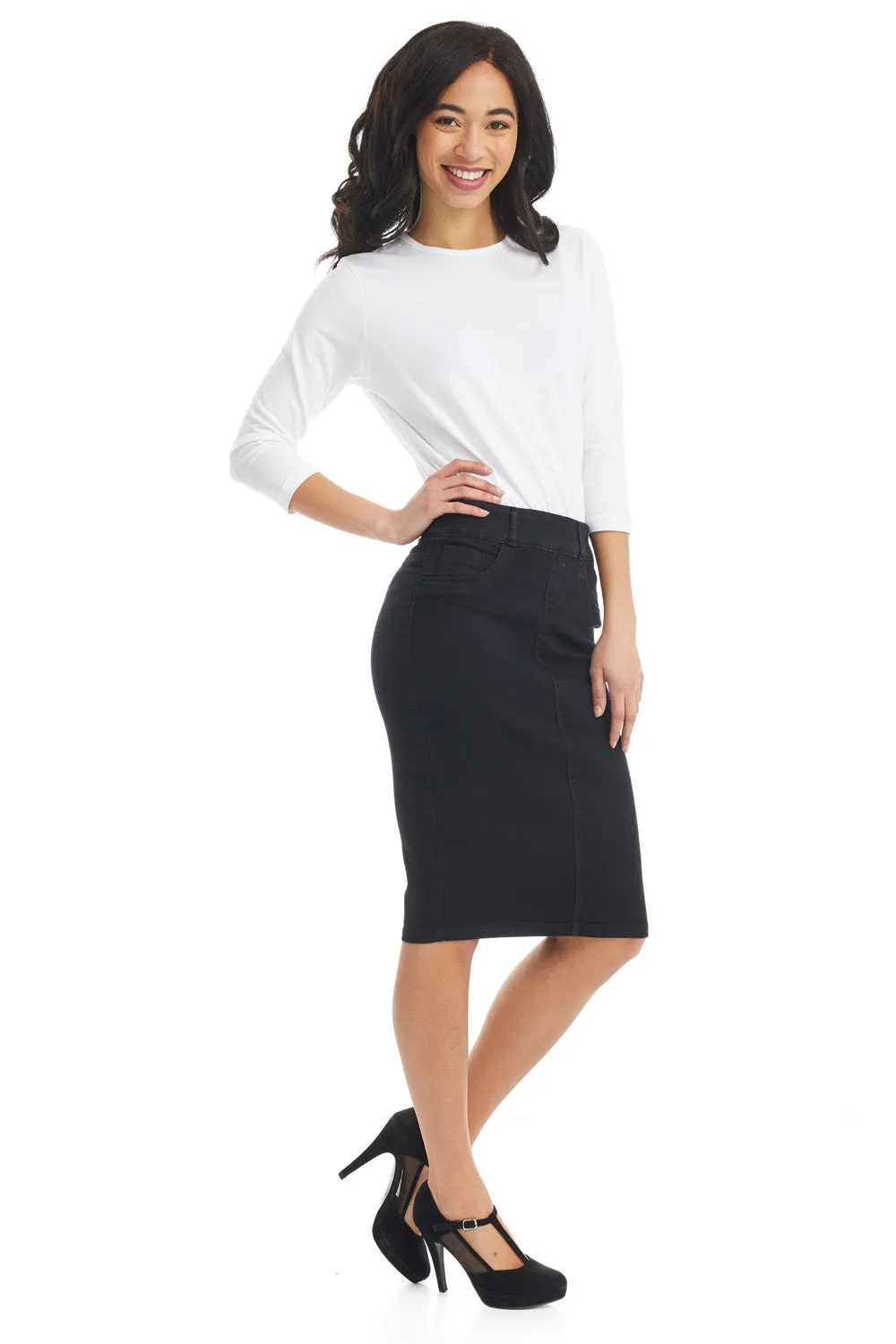 Black Denim Pencil Skirt for Women 'Brooklyn'