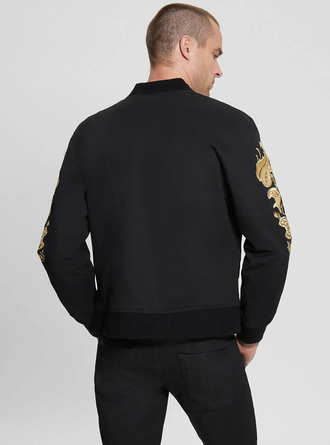 Black Maxim Embroidered Bomber Jacket