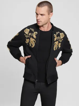 Black Maxim Embroidered Bomber Jacket