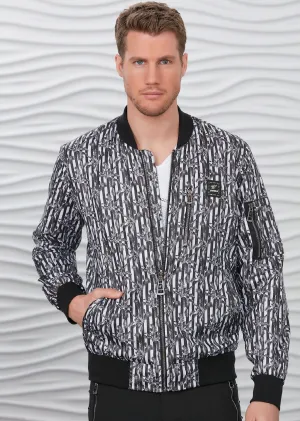 Black Palm Print Bomber Jacket