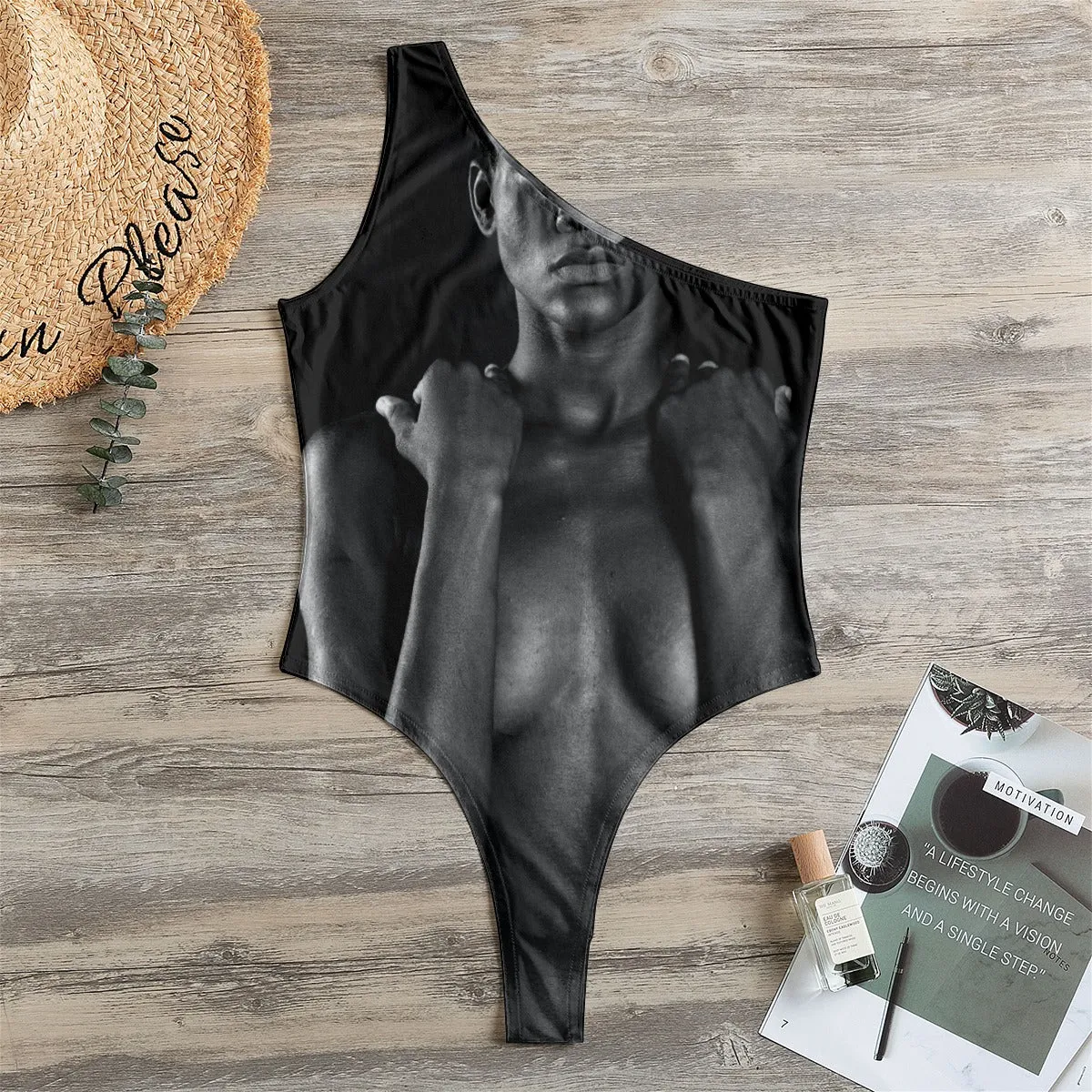 Black Woman Portrait Women's One-Shoulder Bodysuit