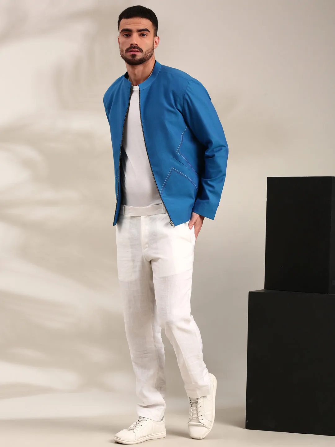 Blue Cotton Bomber Jacket