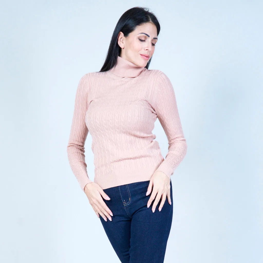 Cable-knit sweater with turtleneck wholesale