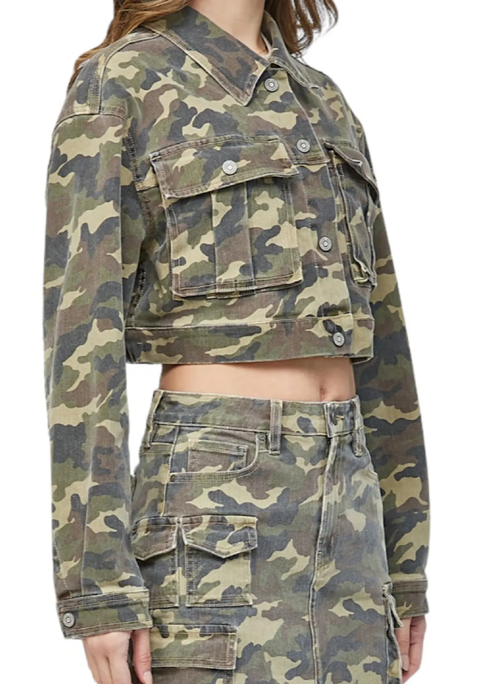 Camo Cropped Cargo Jacket