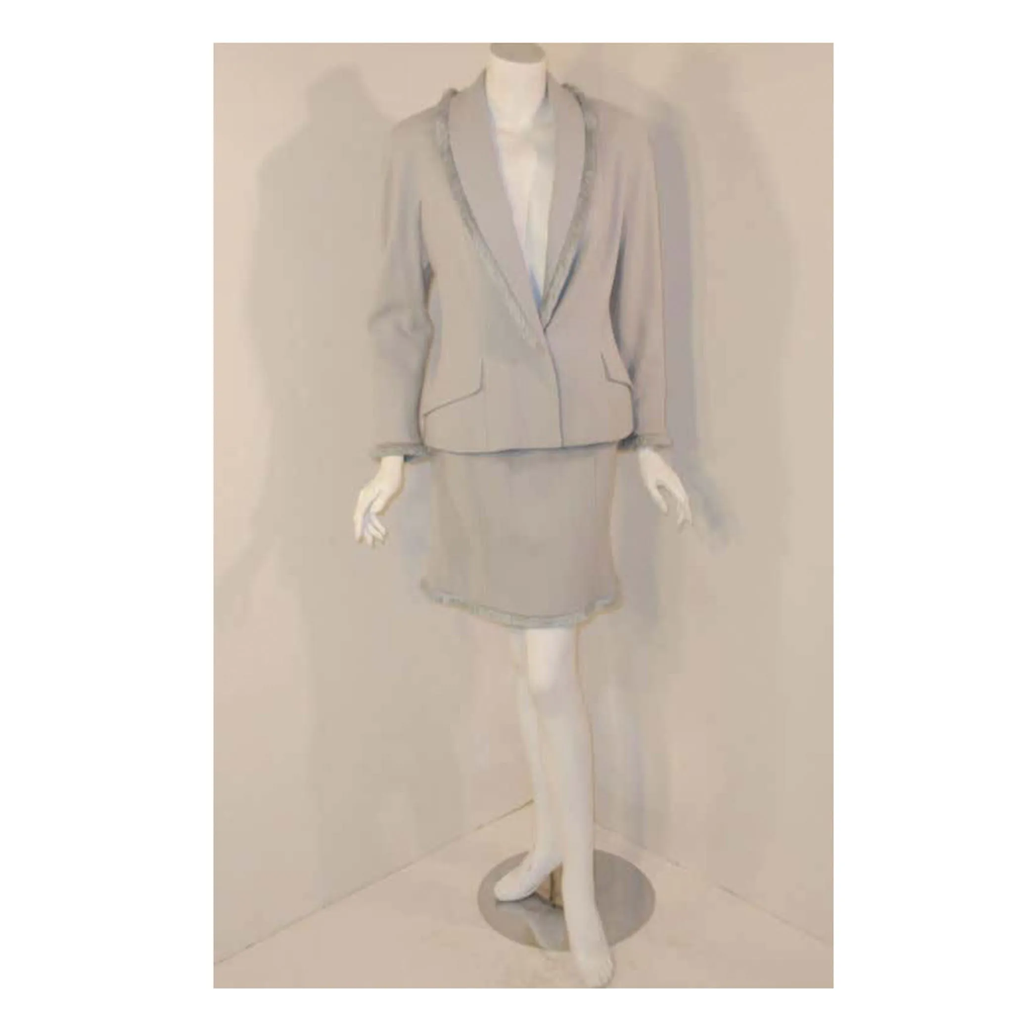 CHRISTIAN DIOR 1990s 2 pc Light Blue Skirt Suit