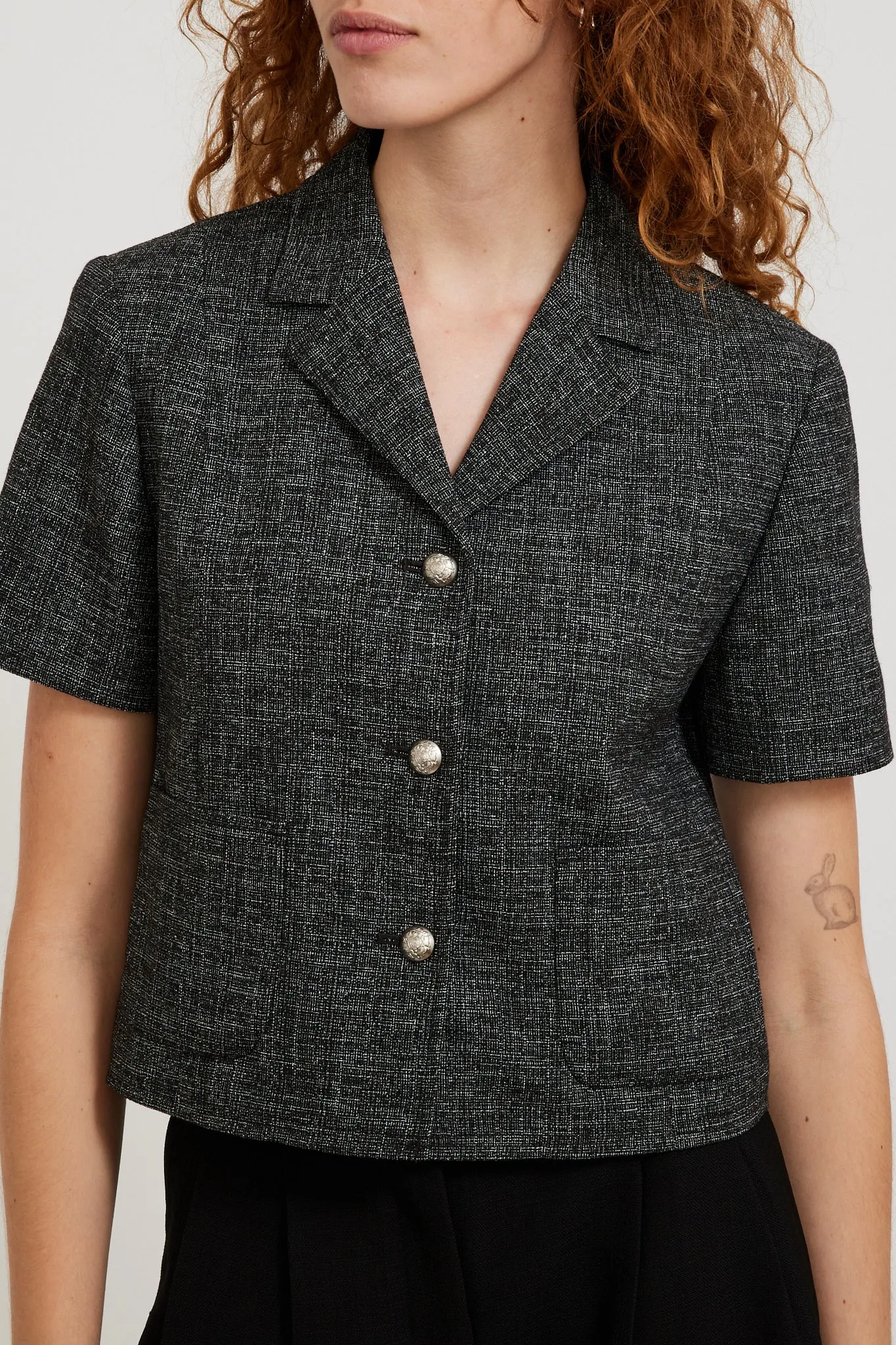 Collared Tweed Jacket Black Mix