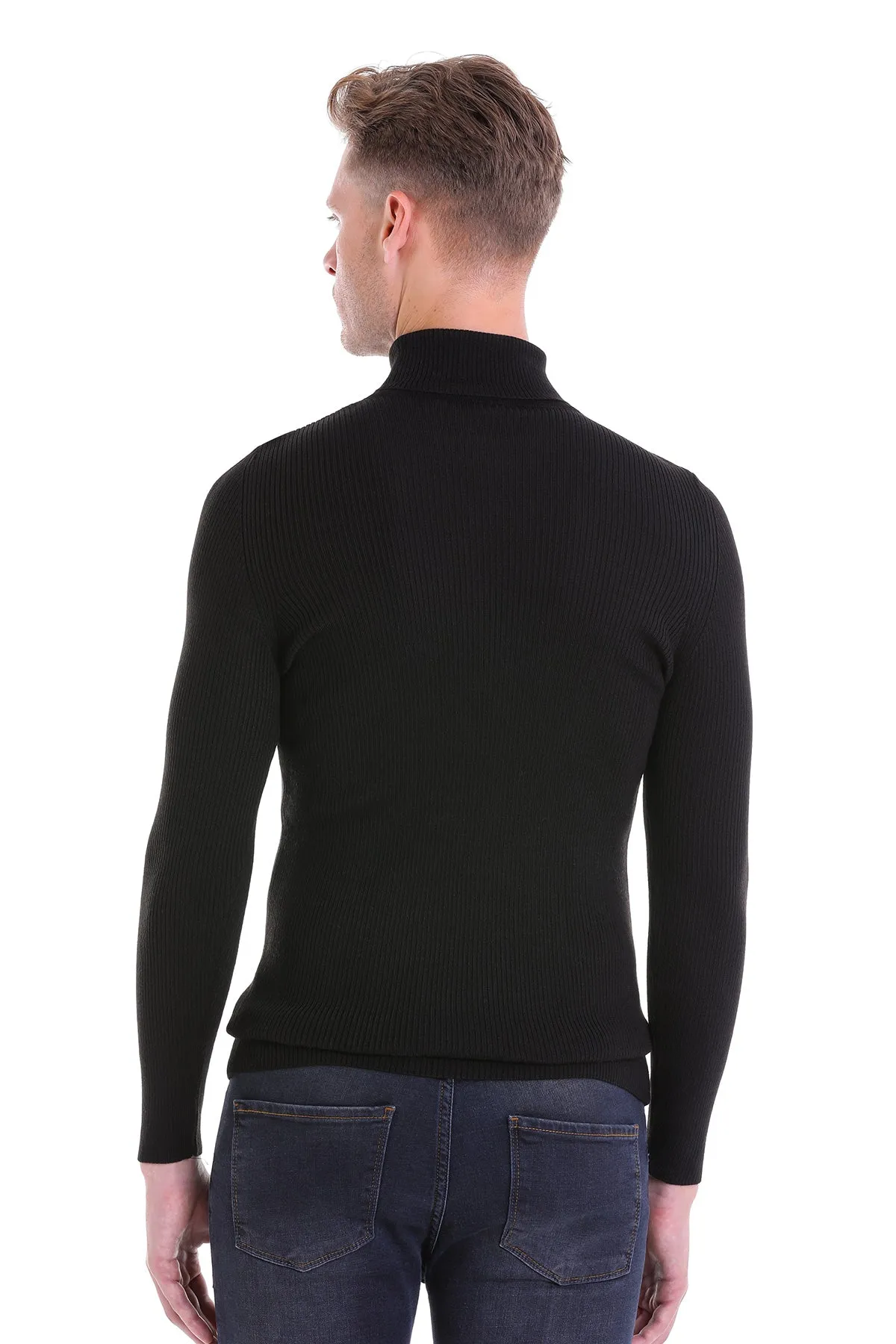 Comfort Fit Wool Blend Black Turtleneck Sweater