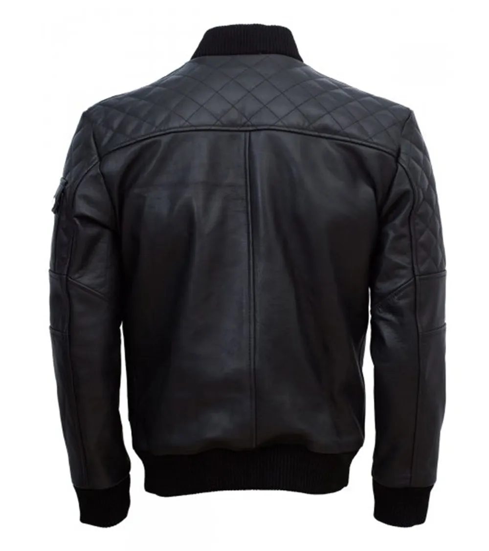 Cowhide Diamond Bomber Leather Jacket