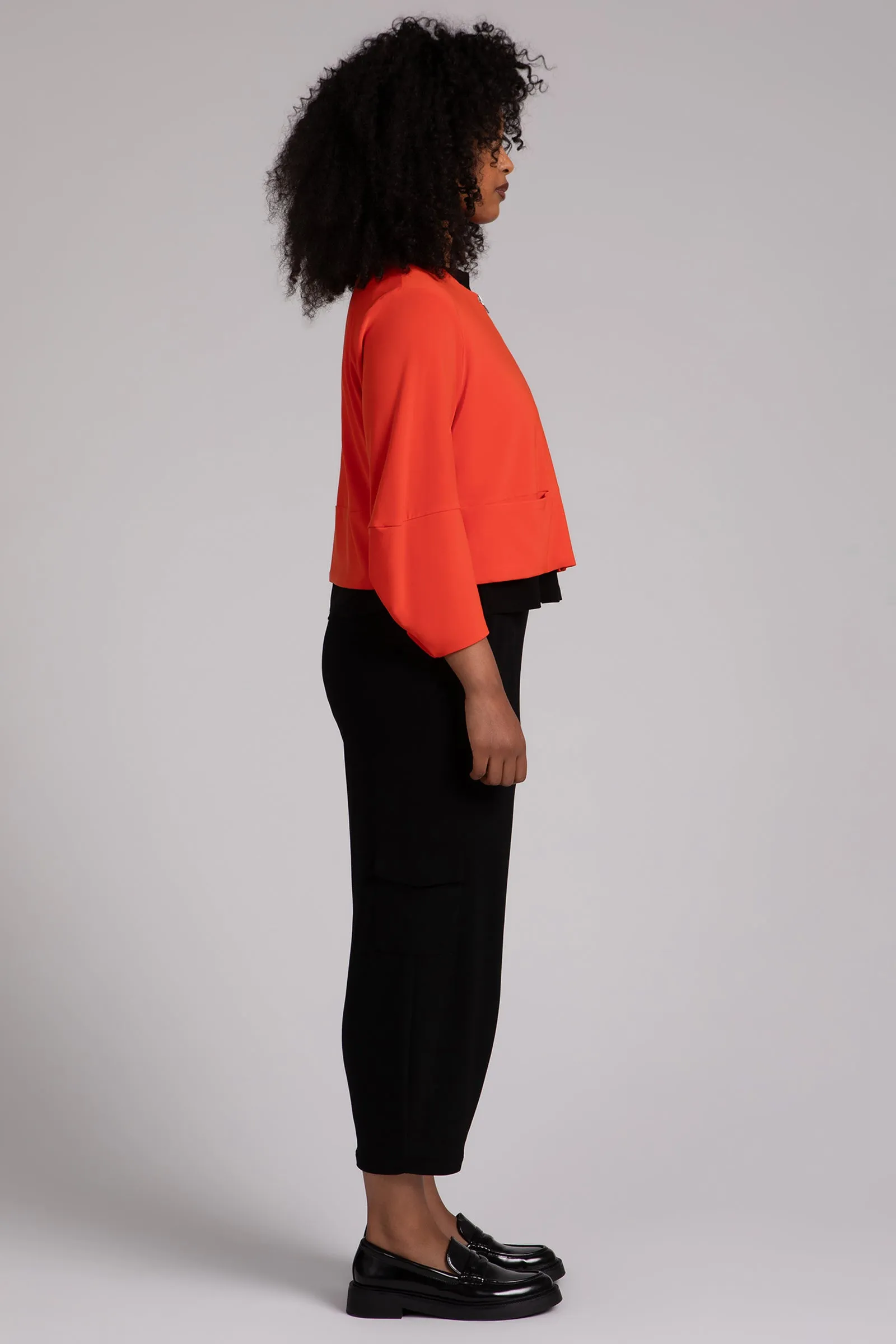 Cropped Lantern Jacket with Zip Front | Orange