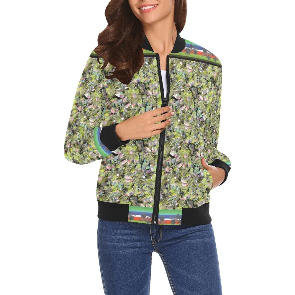 Culture in Nature Green Leaf Bomber Jacket for Women