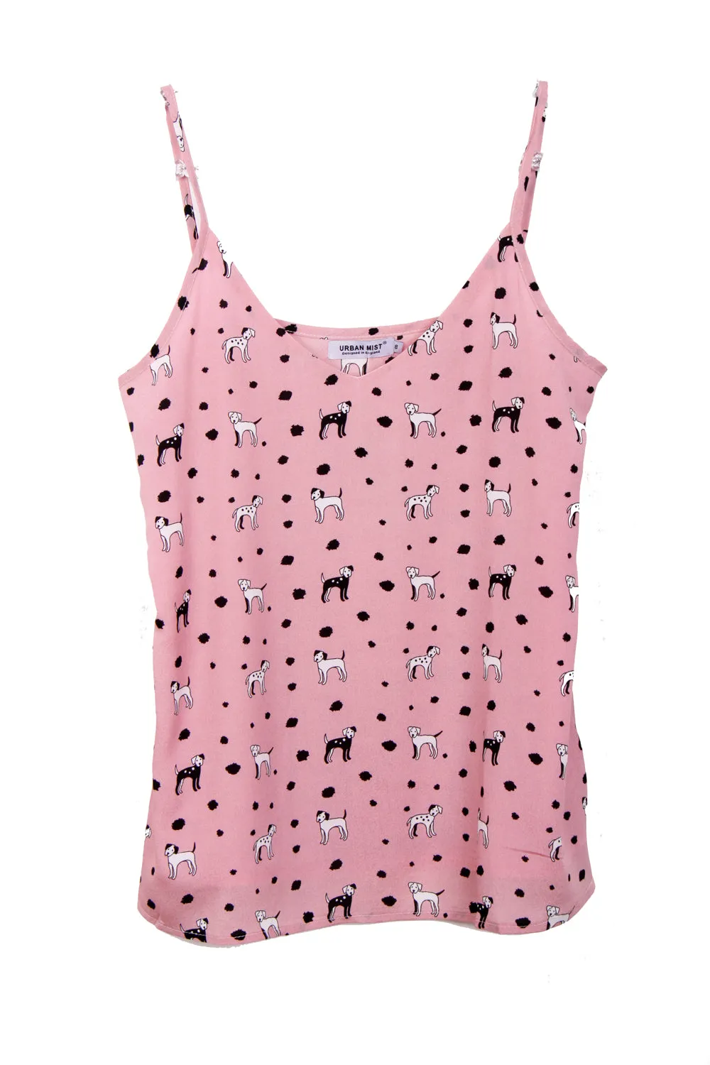 Dog and Polka Dot Print Vneck Strappy Cami Vest Top