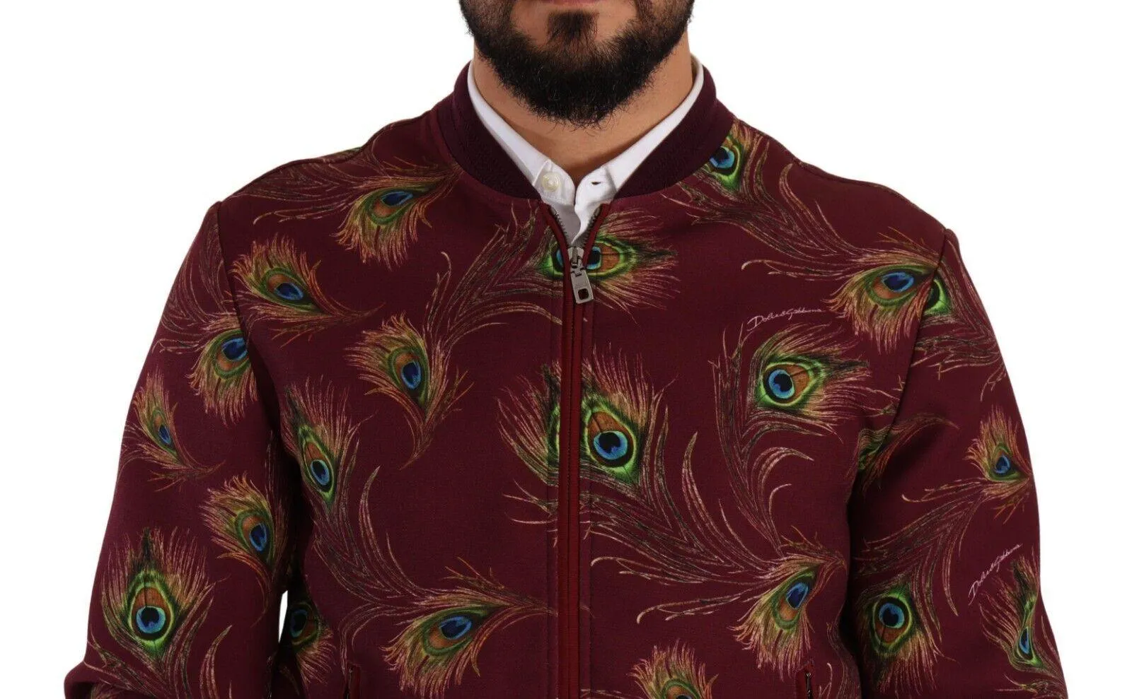 Dolce & Gabbana Red Peacock Polyester Stretch Full Zip Jacket