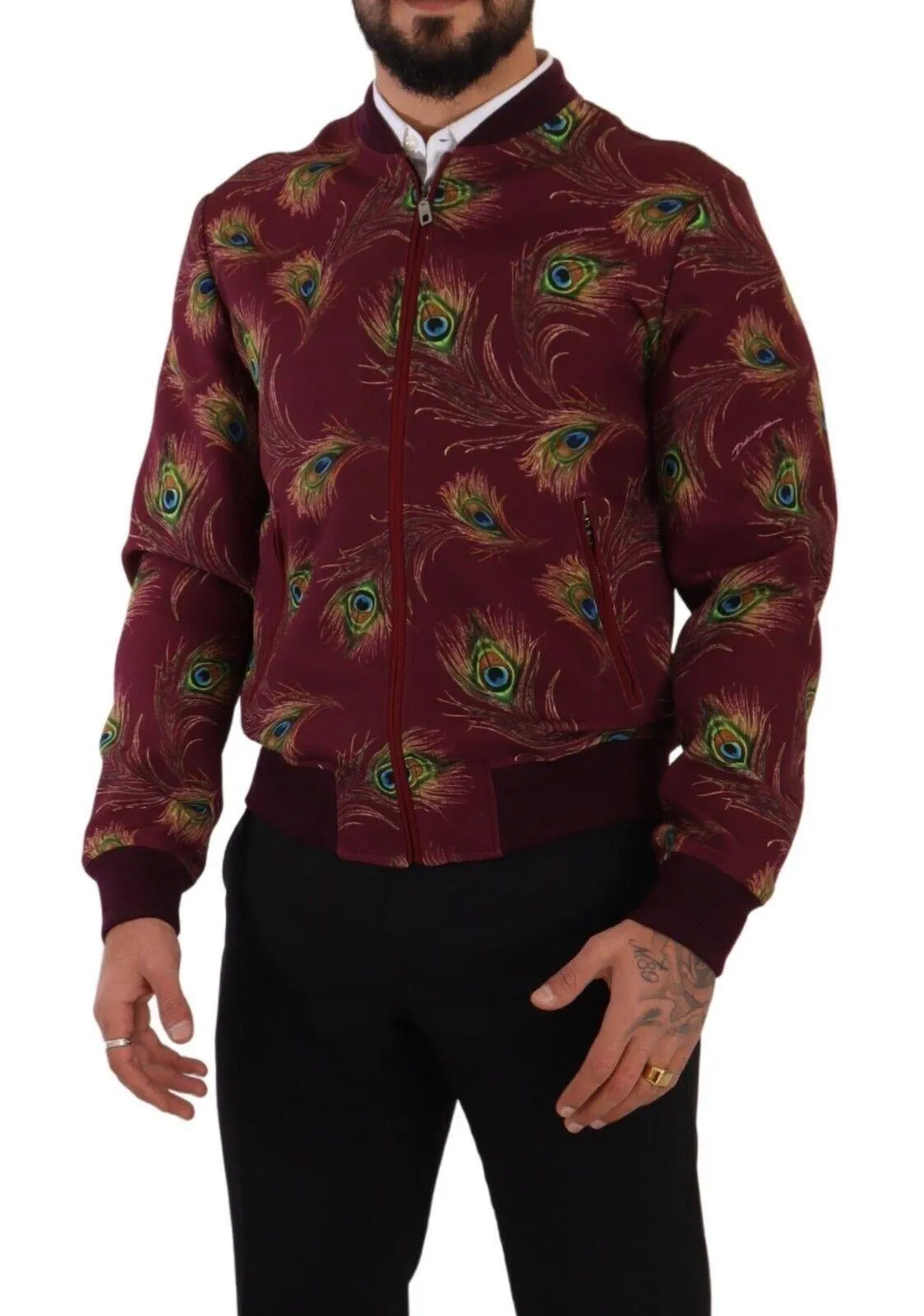 Dolce & Gabbana Red Peacock Polyester Stretch Full Zip Jacket