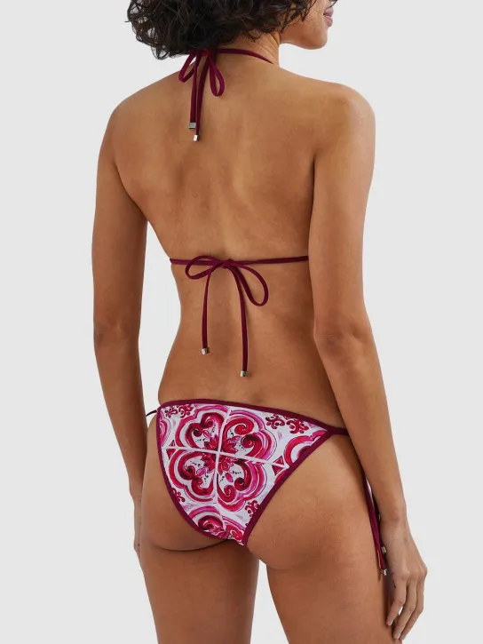 Dolce&amp;Gabbana   Maiolica print Lycra triangle bikini set 