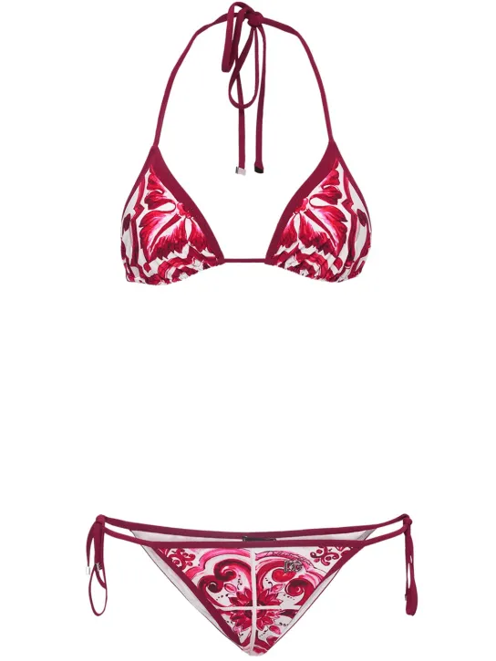 Dolce&amp;Gabbana   Maiolica print Lycra triangle bikini set 