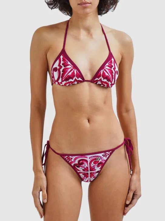 Dolce&amp;Gabbana   Maiolica print Lycra triangle bikini set 