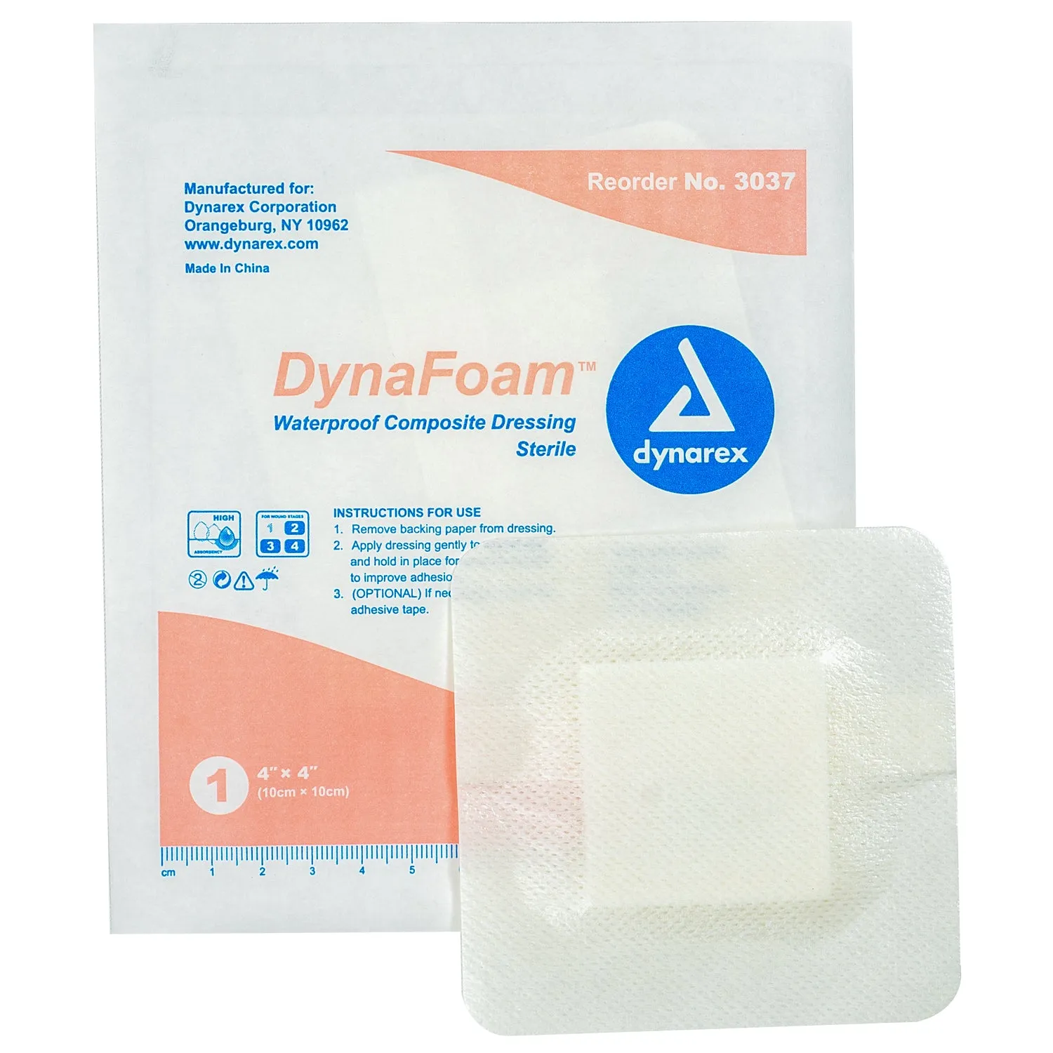 DynaFoam Waterproof Bordered Foam Dressing - 4"x4"