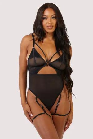 Eden Black Mesh Suspender Bodysuit