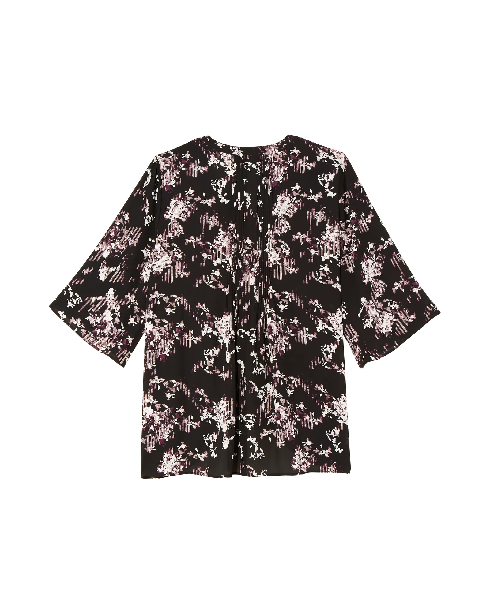 Edith 3/4 Sleeve Pleated Blouse | Black / Purple