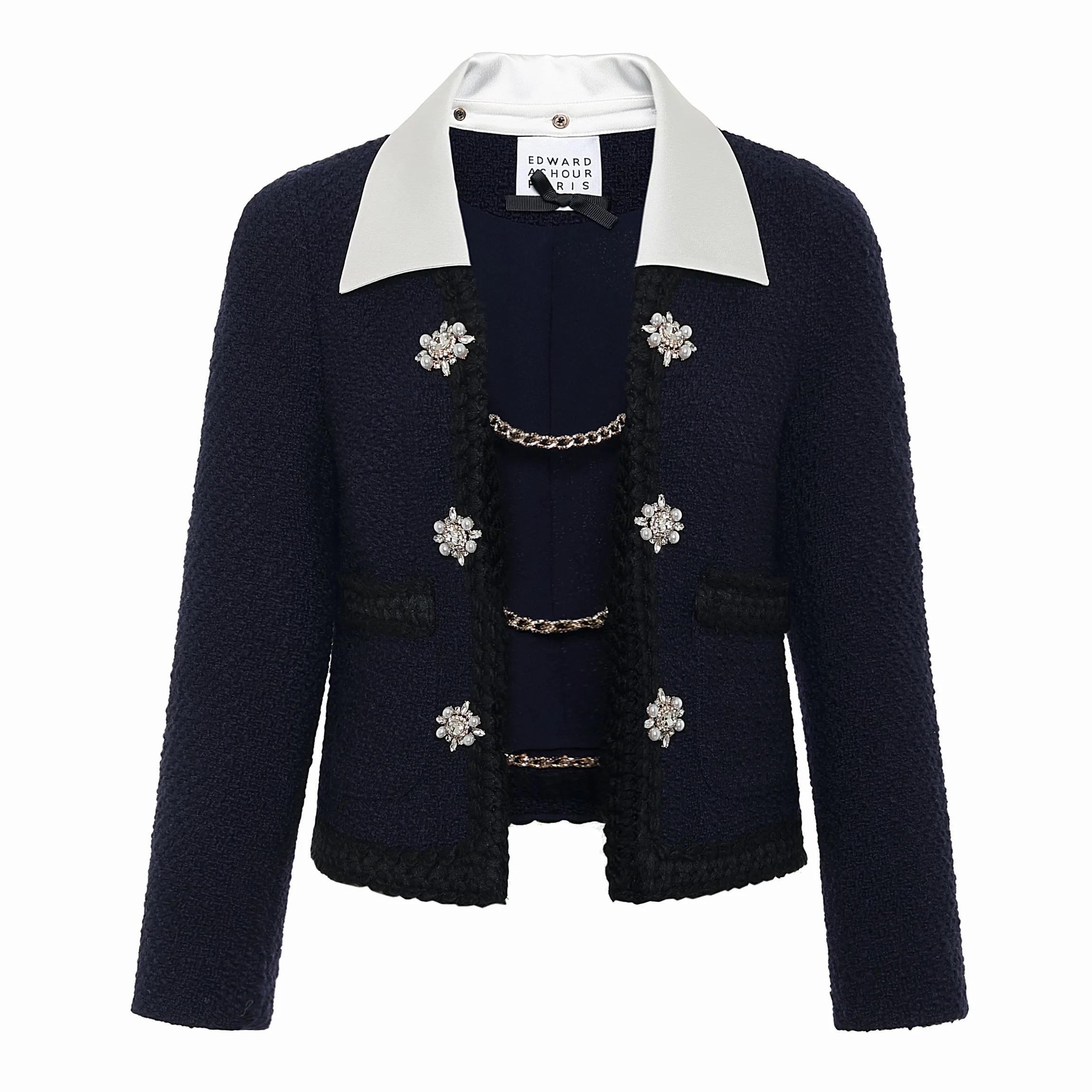 EDWARD ACHOUR - RHINESTONES JEWELS BUTTONS CROPPED JACKET