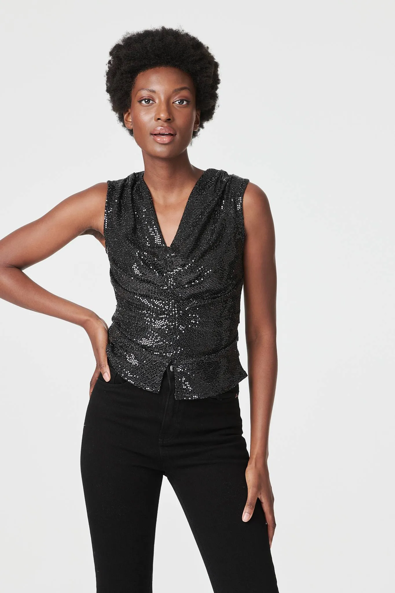 Embellished Cowl Neck Vest Top