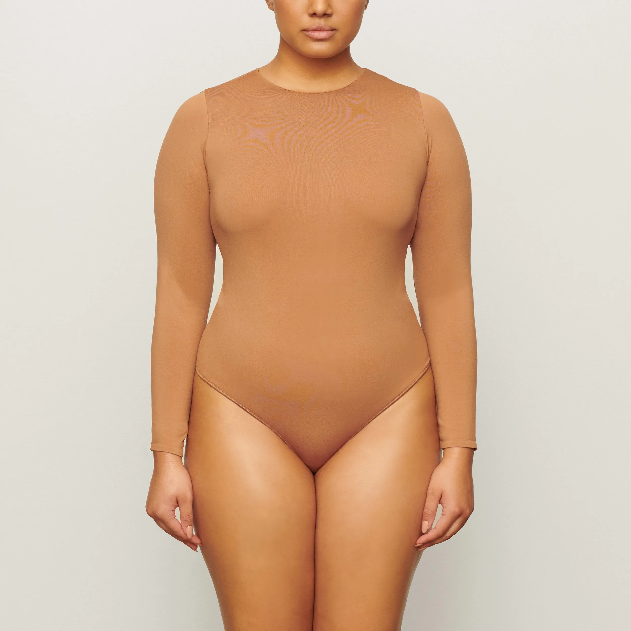 ESSENTIAL CREW NECK LONG SLEEVE BODYSUIT | CAMEL