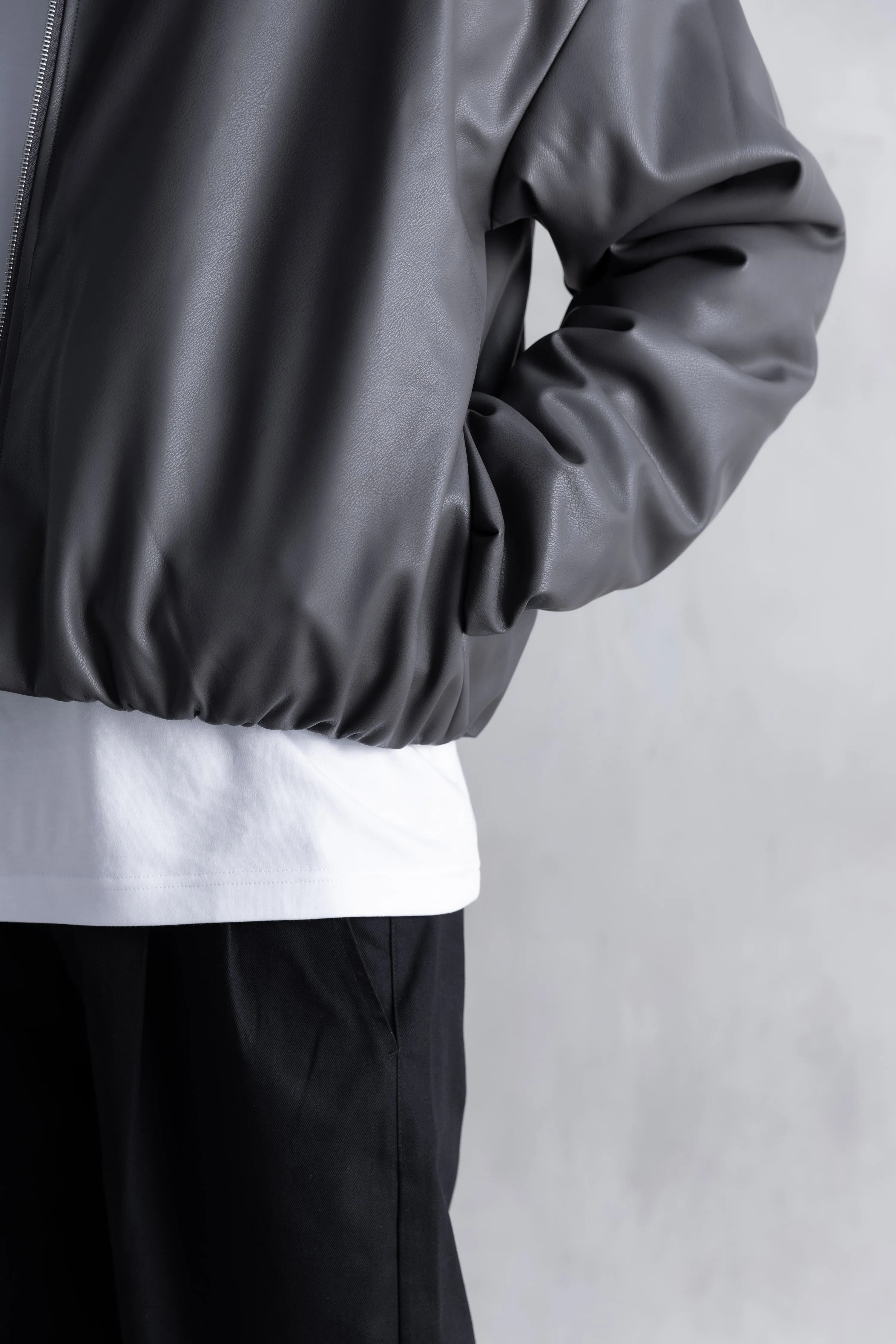 Faux Leather Oversized Cropped Bomber